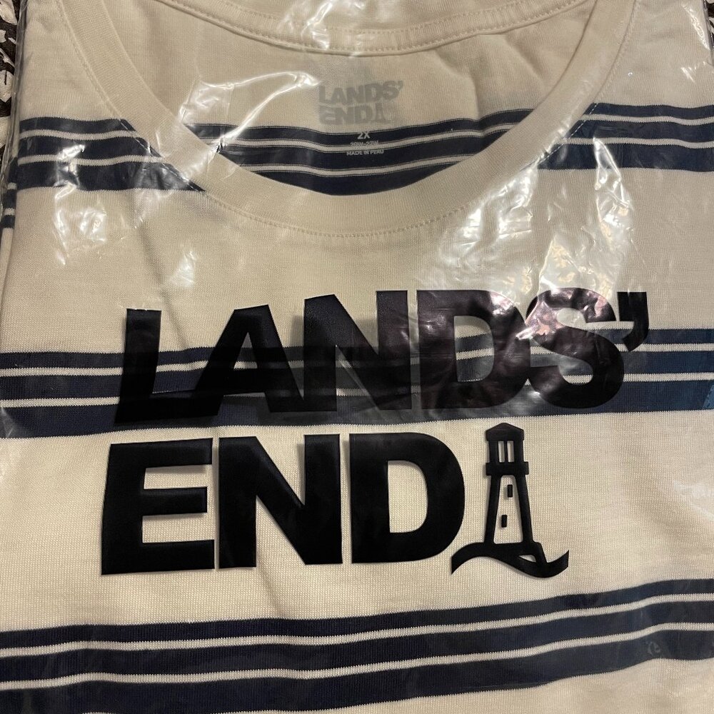 Land's End cotton strip t-shirt. Still in the package, never opened. 2X